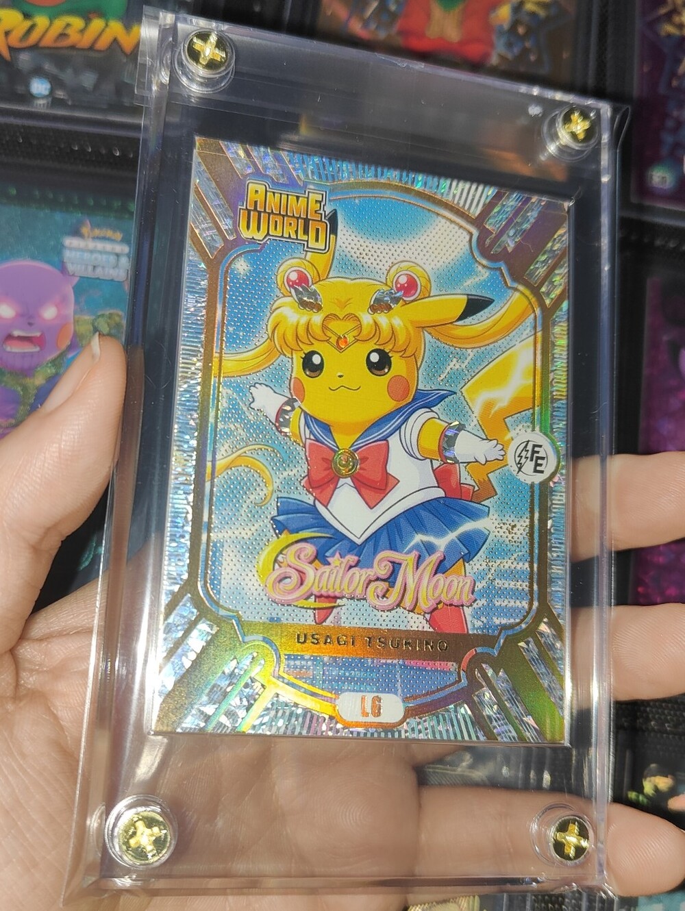 Usagi Tsukino Sailor Moon Gold holo encased Pikachu Cosplay Anime card Doujin